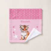 可愛い虎の名前を追加水玉模様星ピンク ウォッシュタオル (ウォッシュタオル)