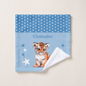 可愛い虎の名前を追加水玉模様星ブルー ウォッシュタオル (ウォッシュタオル)