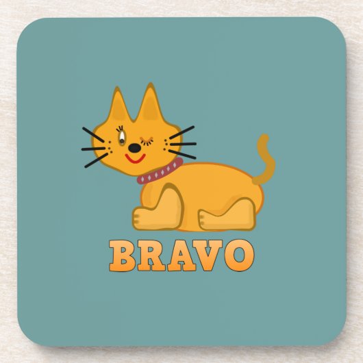 可愛い虎の子猫の動物ペット勇敢なブラボー漫画 コースター (正面)