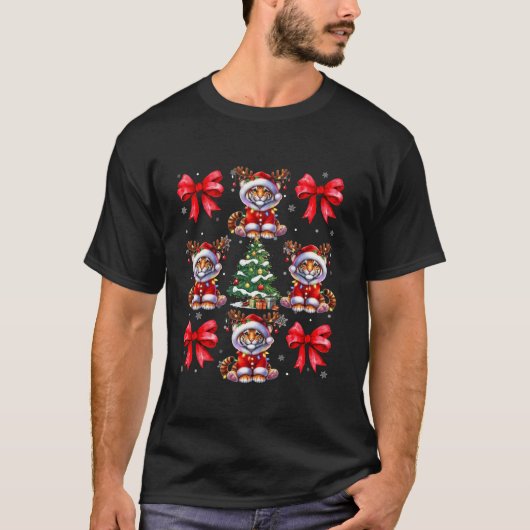 可愛い虎の恋人の動物クリスマスコケット赤い弓Ch Tシャツ (正面)