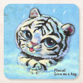 可愛い虎の猫を抱き締与えめてくれ スクエアペーパーコースター