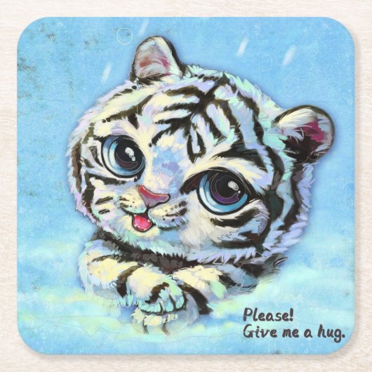 可愛い虎の猫を抱き締与えめてくれ スクエアペーパーコースター (正面)