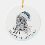 可愛い虎の赤いサンタ帽子メリークリスマス セラミックオーナメント (正面)