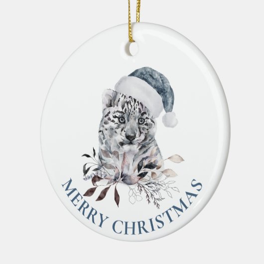 可愛い虎の赤いサンタ帽子メリークリスマス セラミックオーナメント (左)