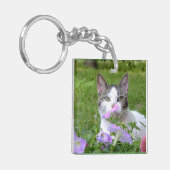 可愛い虎猫と白い子猫の花KeyChain キーホルダー (正面左)