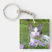 可愛い虎猫と白い子猫の花KeyChain キーホルダー (正面)