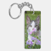 可愛い虎猫と白い子猫の花KeyChain キーホルダー (正面左)