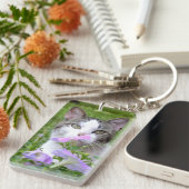 可愛い虎猫と白い子猫の花KeyChain キーホルダー (正面右)