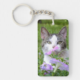 可愛い虎猫と白い子猫の花KeyChain キーホルダー