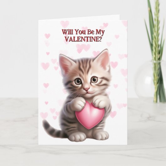 可愛い虎猫キッテンとピンクハートバレンタイン シーズンカード (正面)