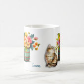 可愛い虎猫キッテン花筒 コーヒーマグカップ (中央)