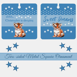 可愛い虎shhh追加の名前が青く眠っている メタルオーナメント