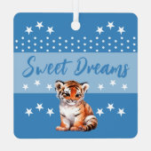 可愛い虎shhh追加の名前が青く眠っている メタルオーナメント (裏面)