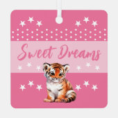 可愛い虎shhh追加の名前は眠っているピンク メタルオーナメント (裏面)