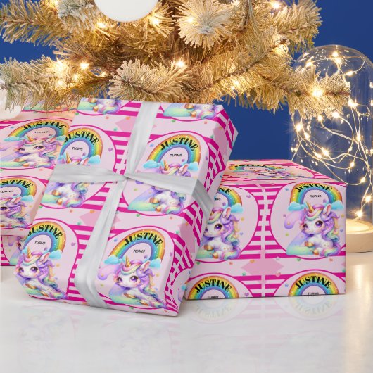 可愛い虹とユニコーンの2歳の誕生日 ラッピングペーパー (クリスマス)