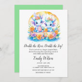可愛い虹のフローラベビードラゴンツツインベビーシャワー 招待状 (正面/裏面)