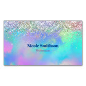 可愛い虹彩色ホログラフィックグリッターモノグラム マグネット名刺 (正面)