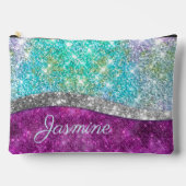 可愛い虹色パープルティール(緑がかった色)フェイクグリッターモノグラム アクセサリーポーチ (正面)