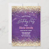 可愛い虹色パープル金ゴールドフェイクグリッターモノグラム 招待状 (正面)