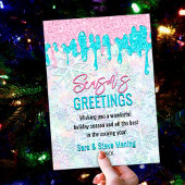 可愛い虹色ピンクのアクアフェイクグリッタークリスマス シーズンカード