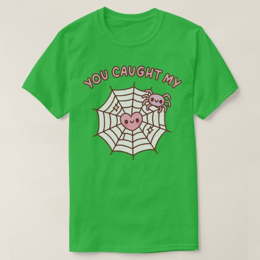 可愛い蜘蛛が私の愛パンを捕まえたハート Tシャツ (デザイン正面)
