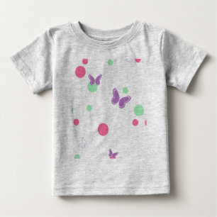 可愛い蝶々といろとりどりの水玉 ベビーTシャツ