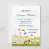 可愛い蝶とデイジー赤ちゃんシャワー 招待状 (正面)