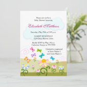 可愛い蝶とデイジー赤ちゃんシャワー 招待状 (スタンド正面)