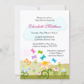 可愛い蝶とデイジー赤ちゃんシャワー 招待状 (正面)