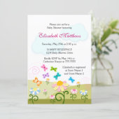 可愛い蝶とデイジー赤ちゃんシャワー 招待状 (スタンド正面)