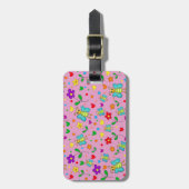 可愛い蝶と花のパターン – ピンク ラゲッジタグ (正面縦)