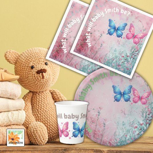 可愛い蝶のジェンダーリビールパーティー園 スタンダードカクテルナプキン