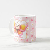 可愛い蝶のピンクの花柄 名前入り マグカップ (正面左)