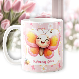 可愛い蝶のピンクの花柄 名前入り マグカップ
