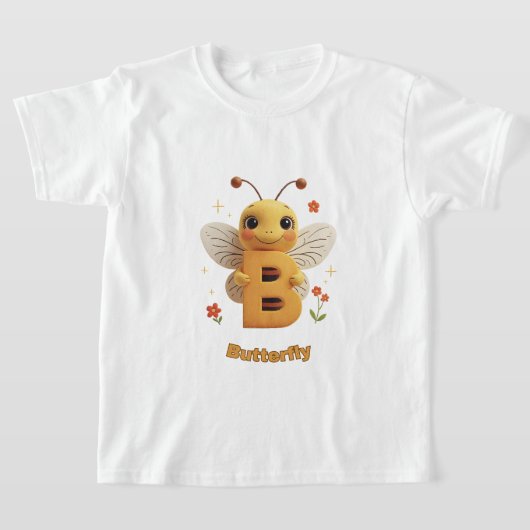 可愛い蝶の子供用Tシャツ|BはButterflyのB Tシャツ (レイダウン)