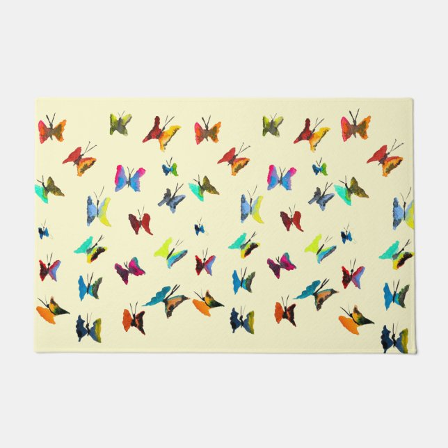 可愛い蝶の水彩画 ドアマット (正面)