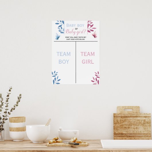 可愛い蝶の青またはピンクの性別が投票を明かす ポスター (キッチン)