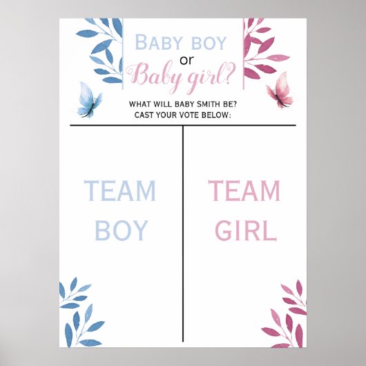 可愛い蝶の青またはピンクの性別が投票を明かす ポスター (正面)