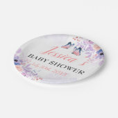 可愛い蝶パープルピンクフローラガールベビーシャワー ペーパープレート (アングル)