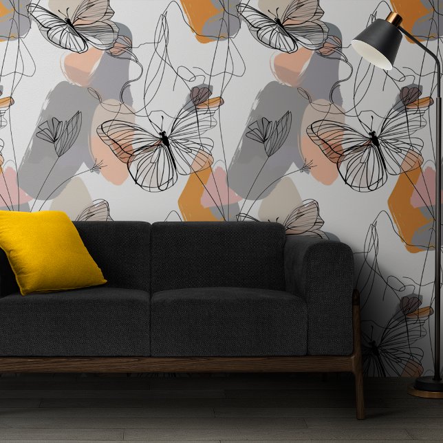 可愛い蝶ラインアートパターンピールアンドスティック 壁紙 (クリエイターアップロード済み)