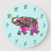 可愛い表示あなたの色を象の子供部屋 ラージ壁時計 (正面)