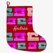 可愛い裁縫マシンのパターンをテーマに制作 ラージクリスマスストッキング (正面)