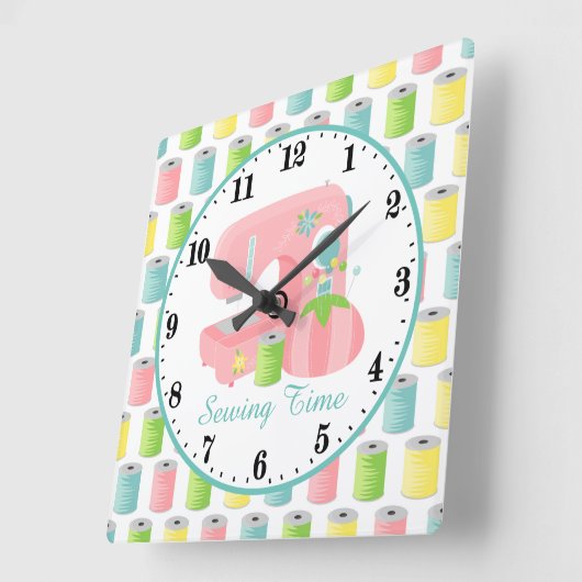 可愛い裁縫ルームの装飾メッセージの追加 スクエア壁時計 (傾斜)