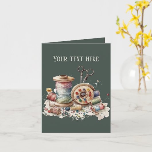 可愛い裁縫好きの人がメッセージを追加 カード (黄色い花)