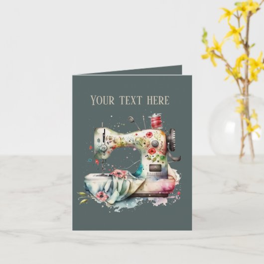 可愛い裁縫好きの人がメッセージを追加 カード (黄色い花)