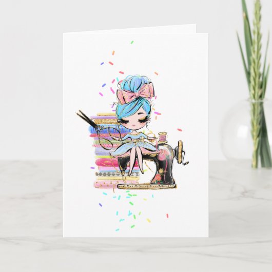 可愛い裁縫Seamstress Dresmaker漫画の名前を追加 カード (正面)