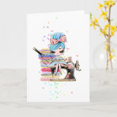 可愛い裁縫Seamstress Dresmaker漫画の名前を追加 カード (黄色い花)