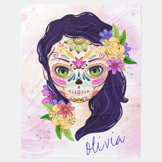 可愛い装飾の日のスカル フリースブランケット (正面)