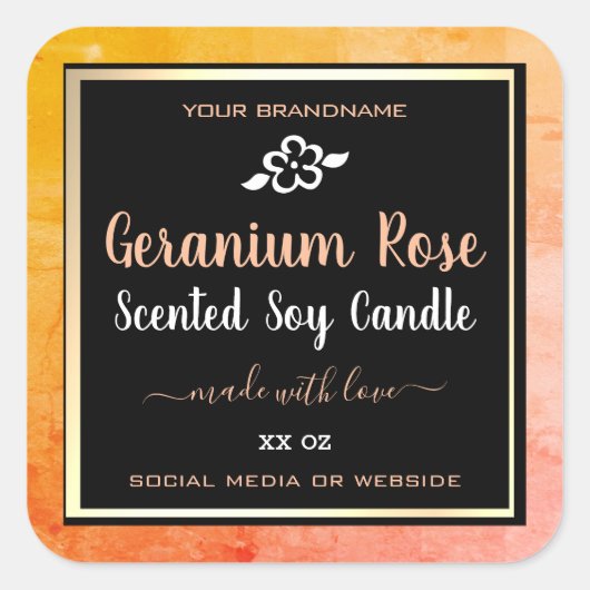可愛い製品包装ラベルオレンジピンクブラック スクエアシール (正面)