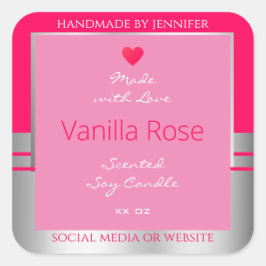 可愛い製品包装ラベルガーリーピンクとシルバー スクエアシール